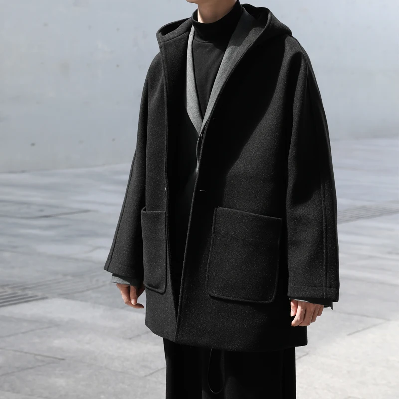 

2019 Men's Thickening Cotton Hat Windbreaker Wool blends Trench Overcoat Loose Parkas Bomber Jacket Cashmere Long Coat M-2XL