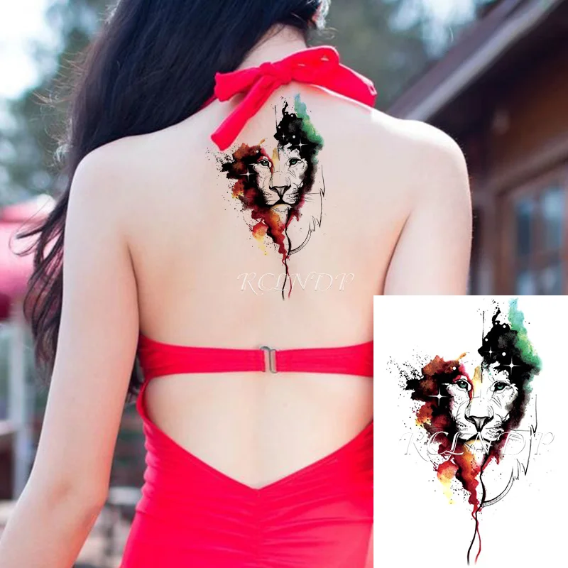 Waterproof Temporary Tattoo Sticker Lion Big Animal Color Water-ink Element Fake Tatto Flash Tatoo Arm Leg Art for Women Men | Красота и
