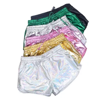

2020 Women Shiny Metallic Hot Shorts 2020 Summer Holographic Wet Look Casual Elastic Drawstring Festival Rave Booty Shorts