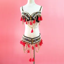 Египетский Племенной костюм танца живота 2 шт. Пояс для танца живота бюстгальтер с украшением из бисера Топ танец живота костюм Взрослый АТС танец живота одежда