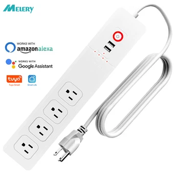 

WiFi Smart Power Strip US Outlets Electric Plug 4 Way Sockets with USB Remote Voice Control Surge Protector by Alexa Google Home