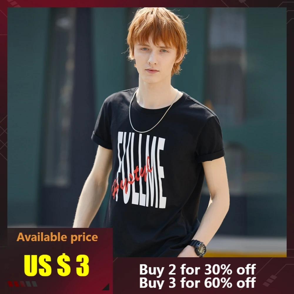 

Metersbonwe Men's T-shirt for Male Solid Color Summer Letter Printing Trend T-Shirt Casual Striped Short Sleeve футболка мужская
