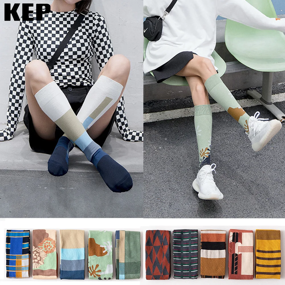 

2019 New Fashion Striped Compression Women Stockings High Quality Outdoor Sport Colorful Patterns Comfortable Knee Stockings