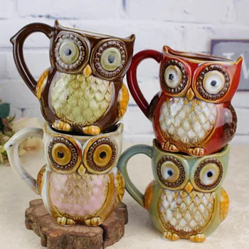 

3D Animal Creative Cute Owl Mugs 300ml Cartoon Coffee Mug Travel Ceramic Milk Tea Cups Breakfast Morning Porcelain Cup Xmas Gift