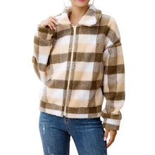 Sfit осень и зима женское Новое клетчатое шерстяное короткое пальто на молнии Женская модная куртка повседневное клетчатое Короткое шерстяное пальто