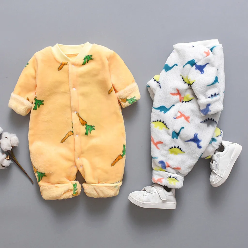 

Newborn Infant Baby Romper Cartoon Dinosaur Fleece Warm Romper Jumpsuit Outfit Soft Pajamas Winter Baby Onesie Girls Boy Clothes
