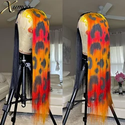 Cheetah Color Hlaf Black Half Rainbow Lace Front Wigs Pre Plucked 100% Brazilian Remy Human Hair Transparent Lace Wigs Women
