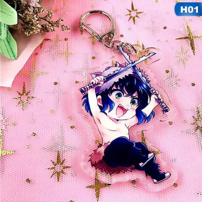 Аниме Demon Slayer брелок Kamado Tanjirou Nezuko Agatsuma Zenitsu Rengoku Kyoujurou милое акриловое кольцо для ключей фанатов подарок