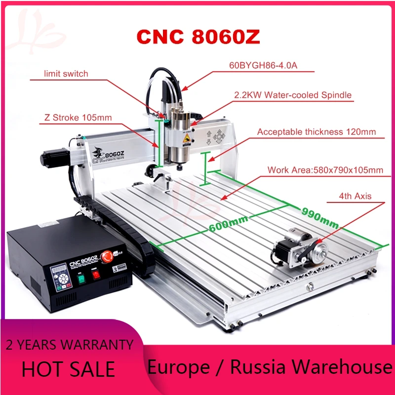 

Mini cnc router 8060 metal engraving machine 2200W water cooled spindle wood carving PCB carving with limit switch