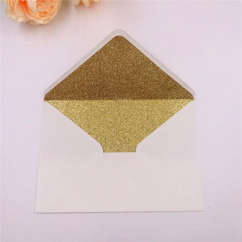 25x переливающийся перламутровый бумажный Свадебный пригласительная карта в конверте перламутровый Блестящий конверт 4 торжества - Цвет: gold