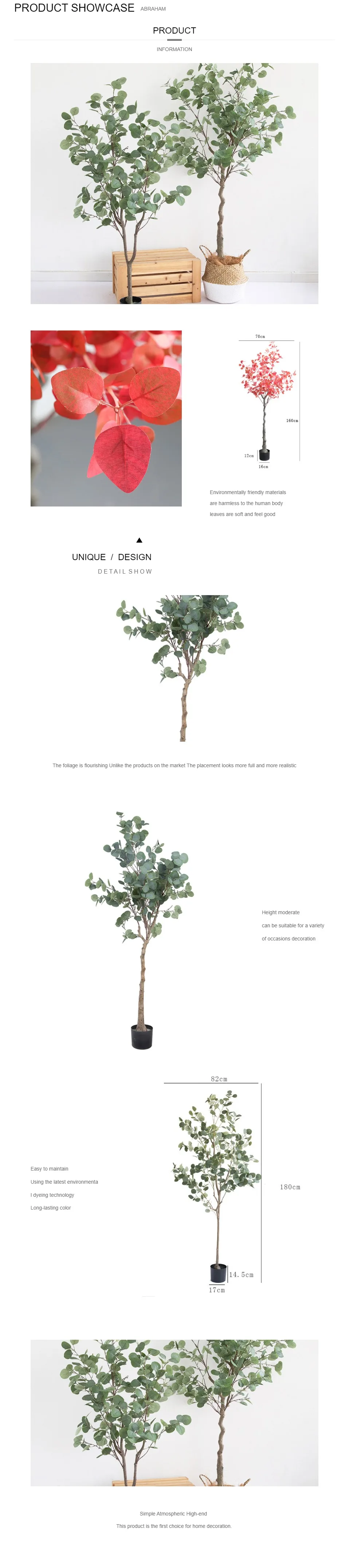 180cm Large Artificial Eucalyptus Tree Tropical Fake Plants Silk Leaves Green Indoor Bonsai For Living Room Office Wedding Decor