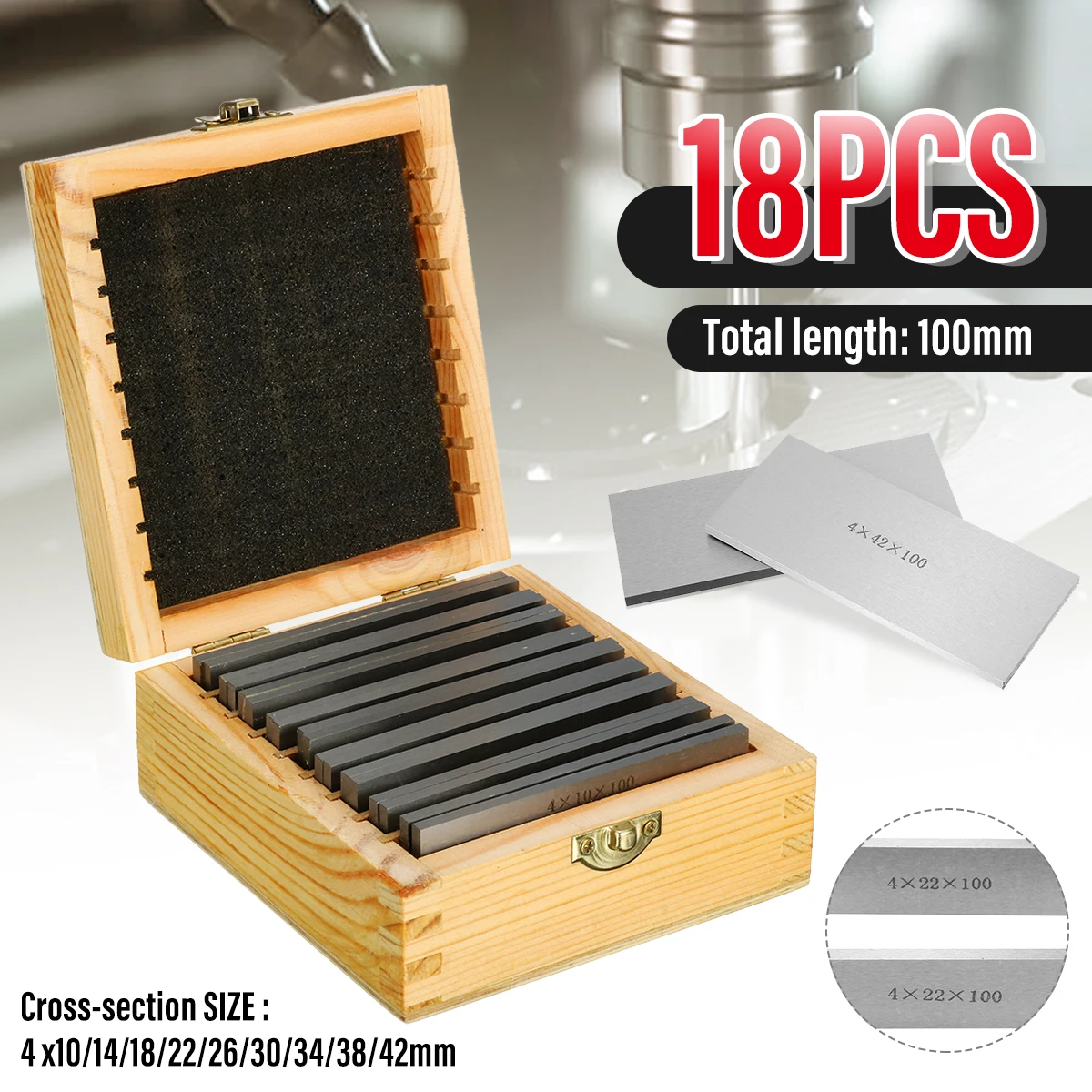 18 Pcs/Box  High-precision Manufactured Parallel Pad Gauge Block CNC Milling Pads Set 100mm x (10-42mm) Alloy Steel Good Quality
