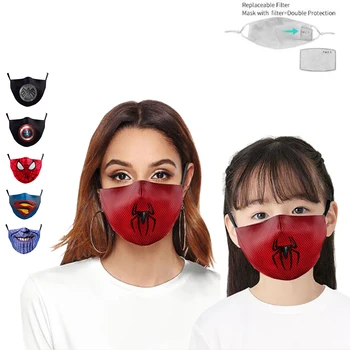 

Superhero Kids Adult Mask Superman Captain Print Face Masks PM 2.5 Dust Mouth Cover Washable Reusable Mouth Mask