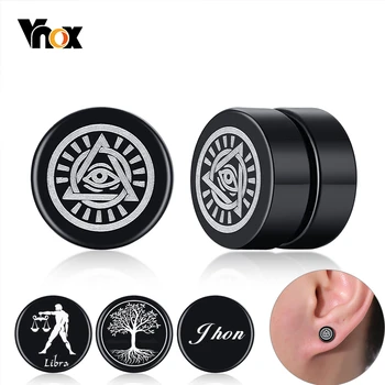 

Vnox Customize Earrings for Men Women Black Stainless Steel Magnet Clip Ear Jewelry Personalize Symbol Unisex Punk Accessory