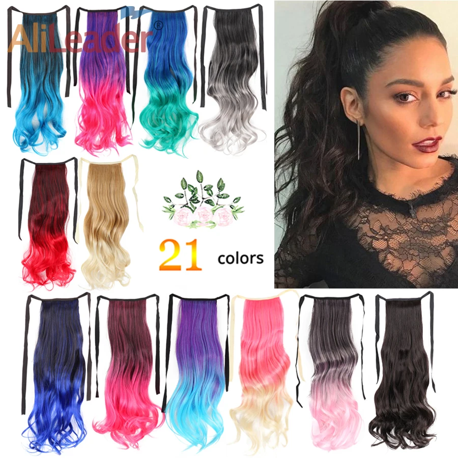 

Alileader Long Curly Ribbon Drawstring Ombre Pink Ponytail Hair pieces 20" Synthetic Heat Resistant Ponytai Hair Extension Clip