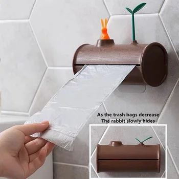 

New Simple Shape Garbage Bag Storage Box Wall Mounted plastic Trash Bags Storage Container Kitchen Bathroom Organizer