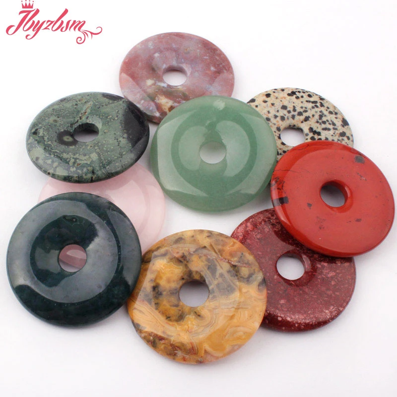 Natural Gemstone Round Donut Ring Pendant 50mm Beads Necklace Earring Jewelry