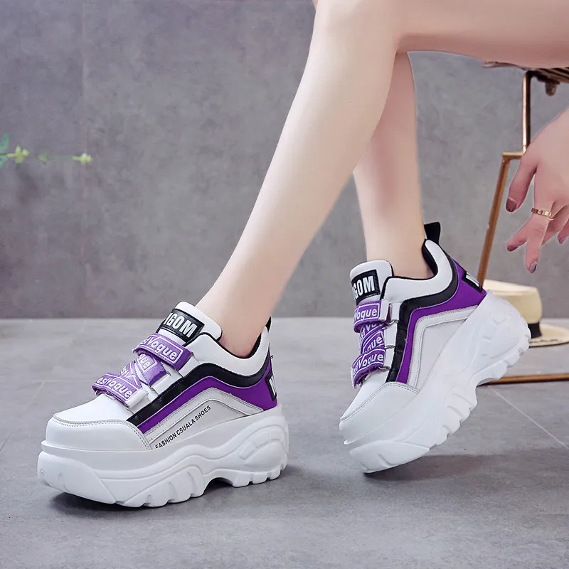

NAUSK Thick Bottom Chunky Sneakers Women White Black Patchwork High Platform Shoes Woman Casual Autumn Winter Wedges Footwear