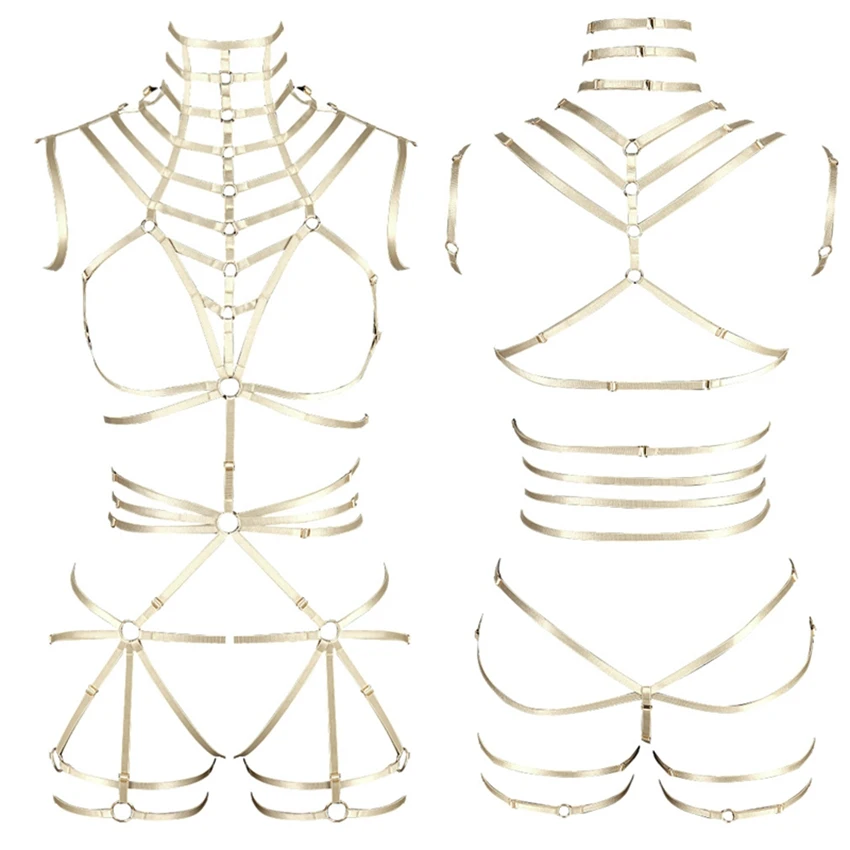 

Full Body Harness Lingerie Set Cage Bra Neck Bondage Hollow Out Chest Belt Goth Cupless Bralette Plus Size Crop Tops for Women
