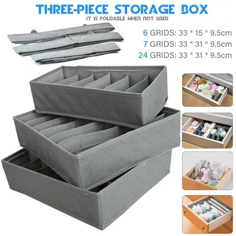 

3pcs Bra Sock Tie Organizer For Household Non-woven Fabrics Travel Underwear High Capacity Clothes Storage Bag Box