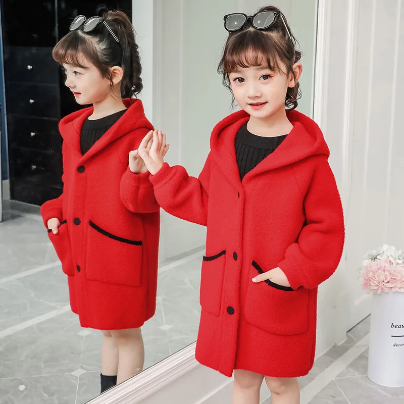 Fashion red Двусторонний свитер для девочек, вязаный кардиган, утепленный детский шерстяной кардиган из норки - Цвет: Fashion red