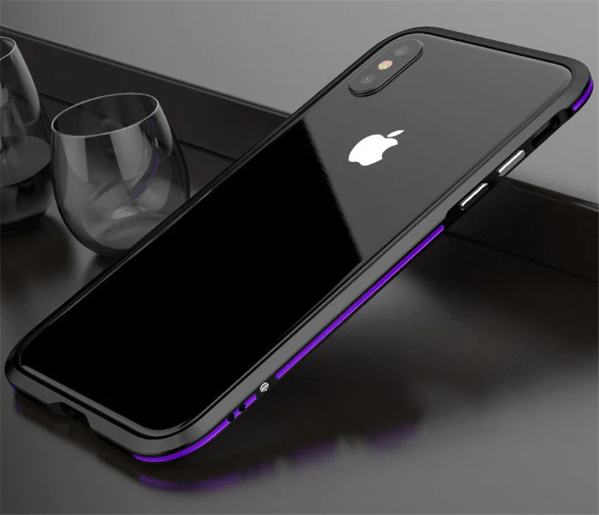 Чехол для iPhone XS Max, металлическая рамка, двойной цвет, алюминиевый бампер, защитный чехол для iPhone X iPhone XS, чехол - Цвет: black purple