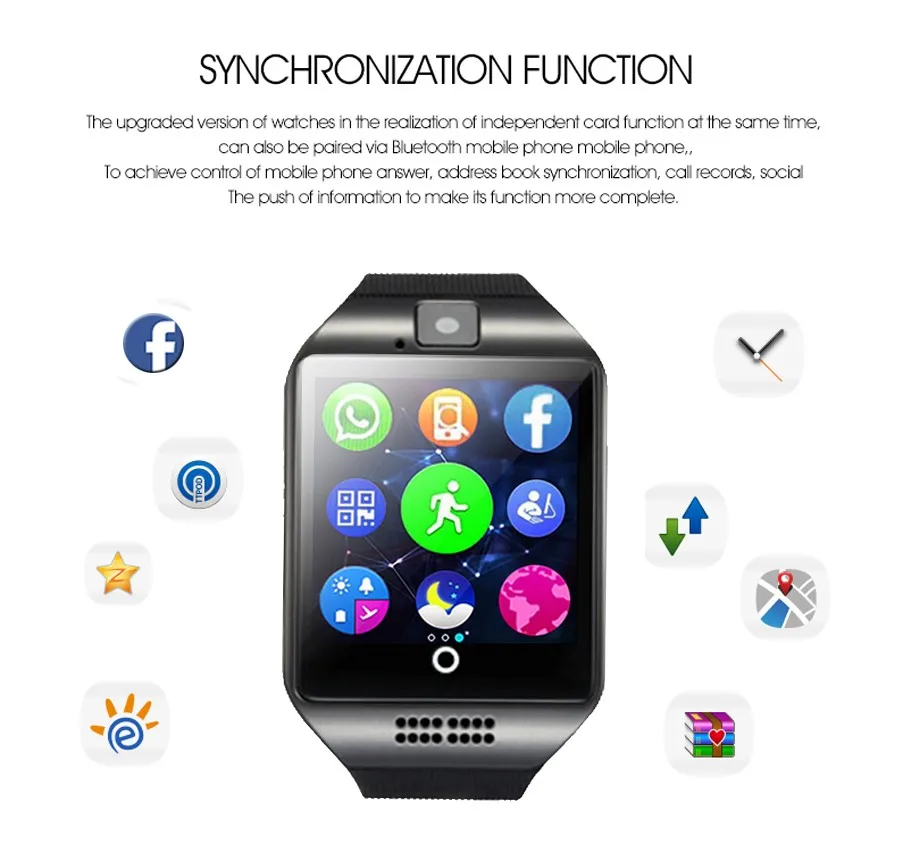 Q18 Смарт-часы с камерой Bluetooth Smartwatch SIM TF слот для карты фитнес-трекер спортивные часы для Android PK DZ09 A1