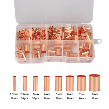

230Pcs 1.5-8mm Cold Pressed Copper Connecting Pipe Wire Joint Small Copper Tube Intermediate Joint Direct Connection