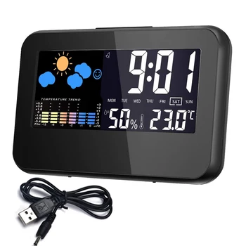 

Digital LED Alarm Clock with Weather Forecast Station Colorful LCD Screen Digital Table Clock Backlight Multifunction Desk Watch