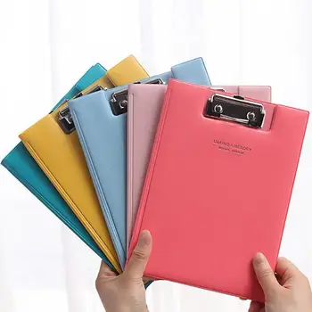 

1PC Candy Color PU Straight Plywood Kawaii Signed Clipboard Fold-Over Lovely WordPad Vertical Writting Board A5
