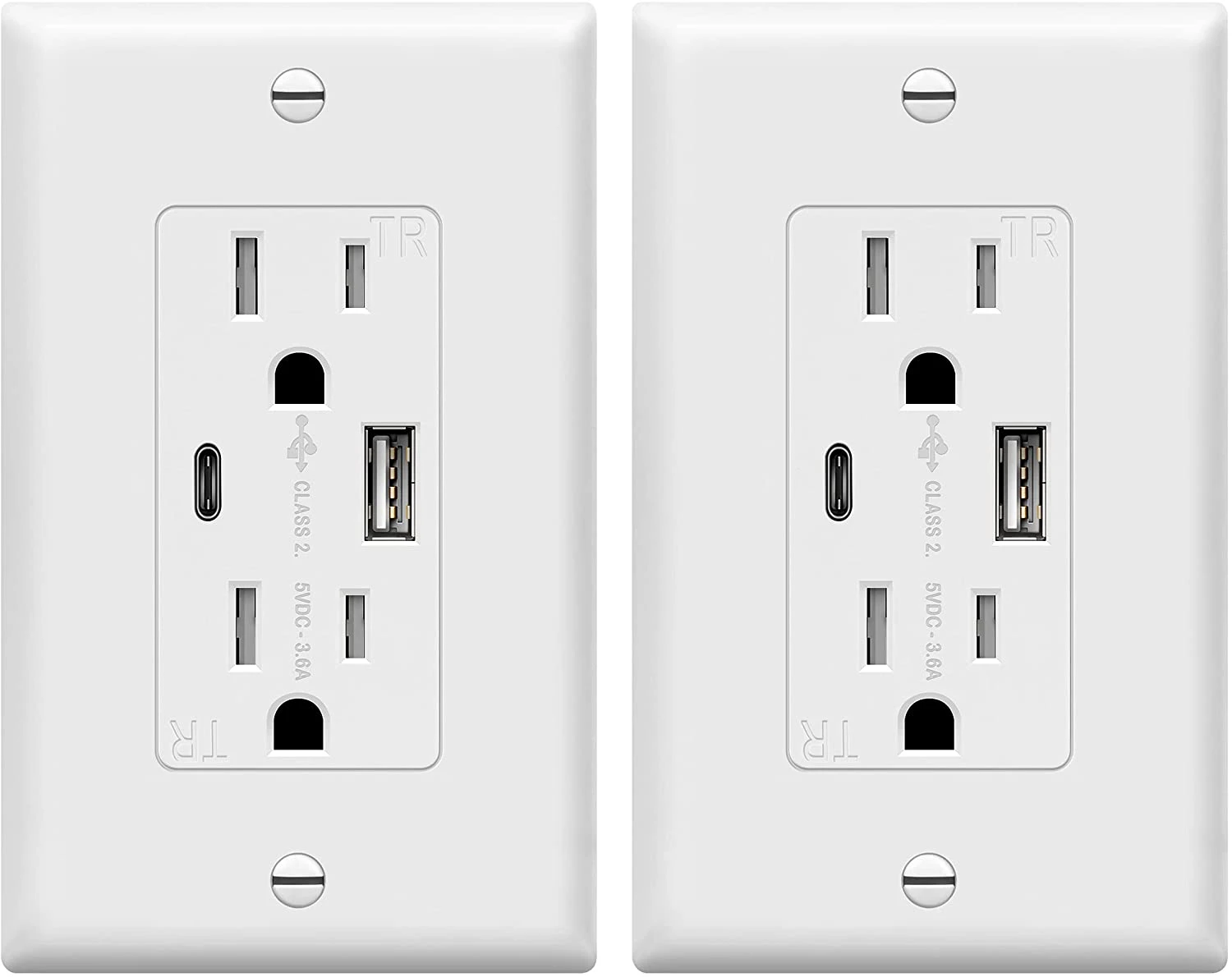 TOPGREENER toma de corriente con 2 puertos 3.6A, cargador de pared tipo C/A, enchufe de receptáculo TR de 15 amperios, toma corriente de carga con USB P|Suministros luminosos para fiestas| -