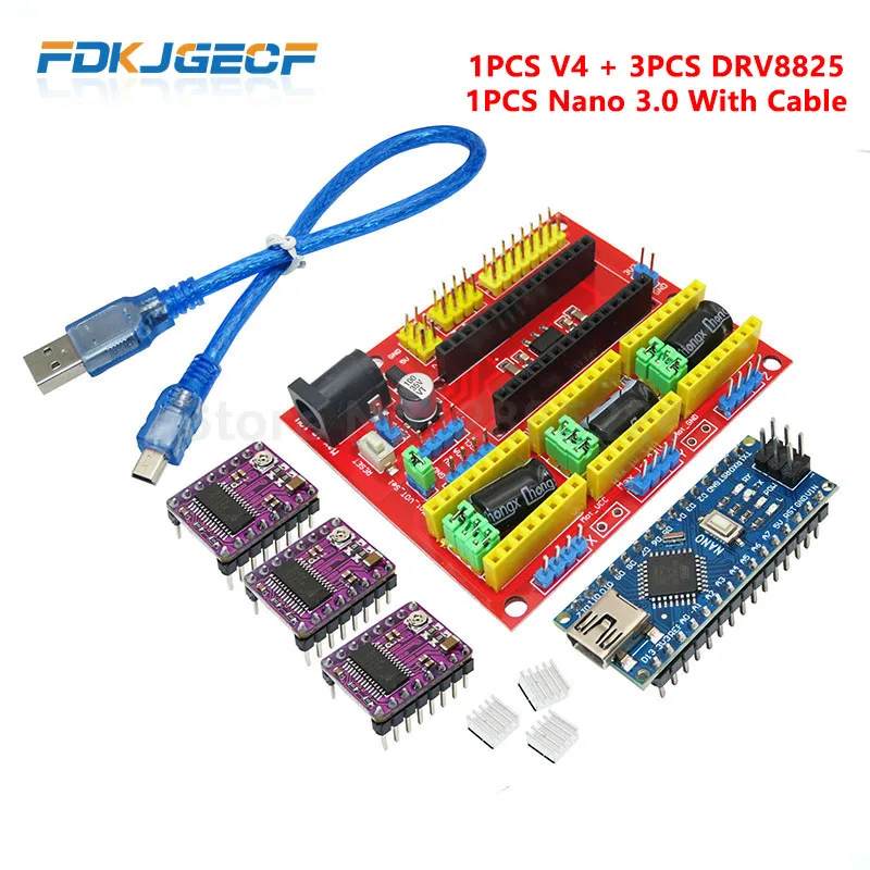 3DV4 CNC Щит V4 + Nano 3 0 шт. A4988 DRV8825 Reprap шаговый набор драйверов для Arduino|Детали и