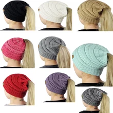 Women Ponytail Hat Skull Stretch Knitted Crochet Beanie Tail Messy Soft Winter Hats For Women Cap  Warm Lady Messy Bun Hats