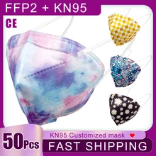 50Pcs KN95 Mouth Mask 5-layers Filter Respirator Protective Breathable Masks Reusable Fashion Printed Face Mask Mascarilla FFP2