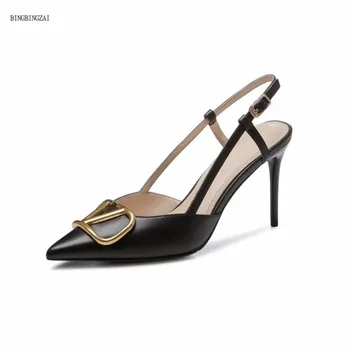 

The New Genuine Leather Net red women's shoes Women's sandals Authentic superstar 10CM Thin Heels Fashion Show 3-7 8 BBZAI