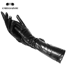 Новые зимние длинные кожаные перчатки, женские длинные перчатки из овчины, теплые длинные кожаные перчатки из натуральной кожи, женские длинные перчатки-CSD-50CM