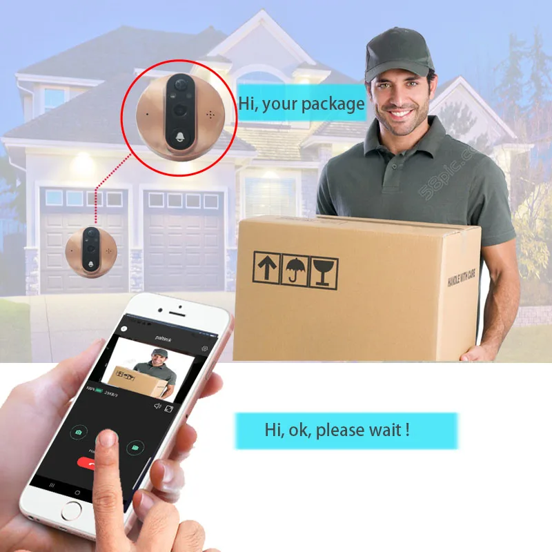  Topvico Wifi Doorbell Camera Video Peephole Door Intercoms 4.3 Inch Motion Detection Wireless Door  - 4000054986982