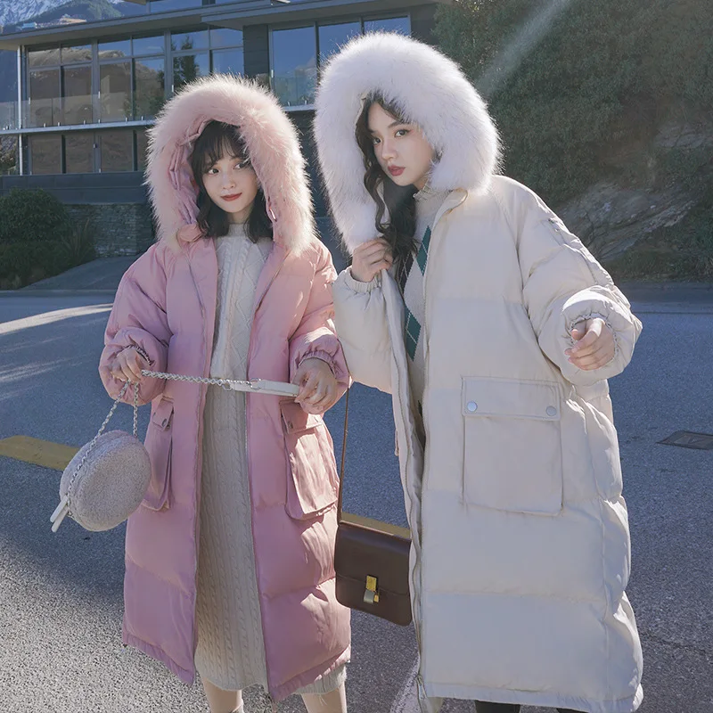 

INS over-the-Knee Mid-length Cotton Coat Women's 2019 Winter New Style Korean-style Loose-Fit Oversize Thick BF Cotton-padded Cl