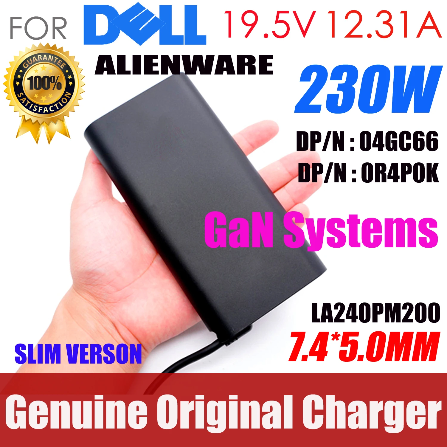 Original 19.5V 12.31A 240W GAN charger Ac Adapter For DELL Alienware M15x M17x R3 X15 X17 51m DA240PM200 DP/N 0R4P0K  04GC66