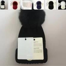 Always classic Woman Hat Natural Fox Fur Ball Knitted Ladies Winter Hat Wool Thread Knit Warm Women's Beanies