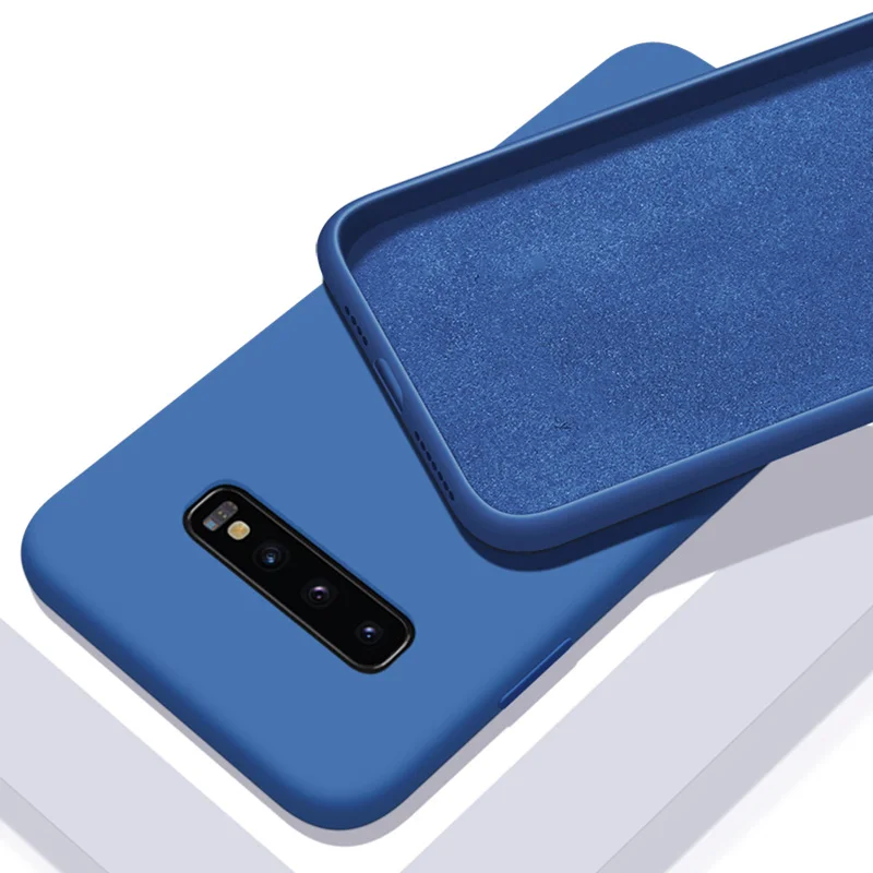 BLUE Роскошный жидкий силиконовый мягкий чехол для телефона samsung Galaxy S10 Plus S10E S8 S9 Note 8 9 A50 A40 A60 мобильный Футляр для телефона Capa - Цвет: BLUE