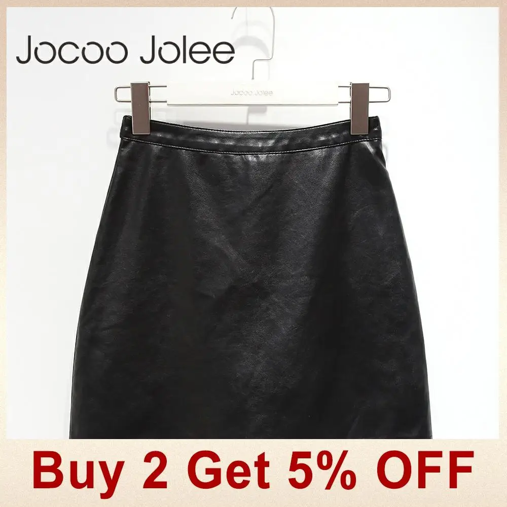 Jocoo Jolee, модные черные юбки из искусственной кожи, женская элегантная юбка на молнии, высокая талия, разрезная посылка, короткие юбки, новинка
