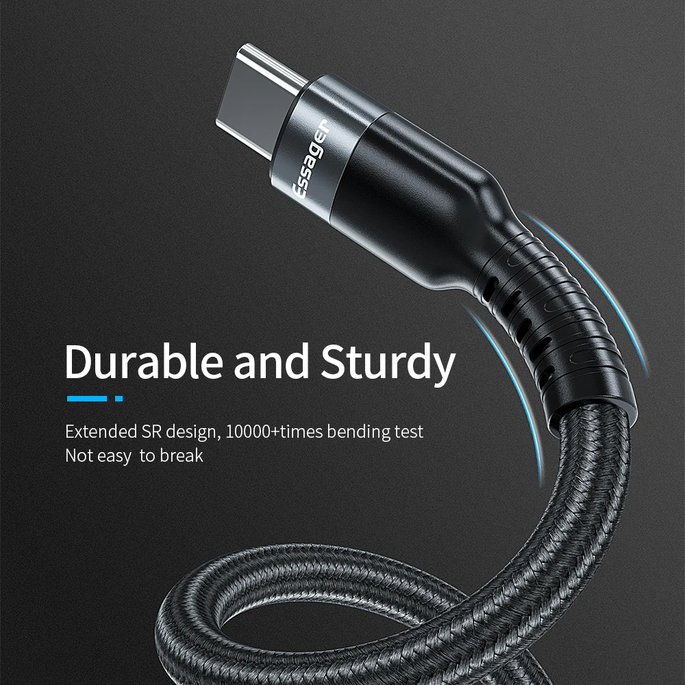 Кабель Essager type-C-USB C USB 3,1 Quick Charge 4,0 3,0 кабель для Macbook Pro Xiaomi Redmi Note 8 PD 100 Вт Кабель для быстрой зарядки