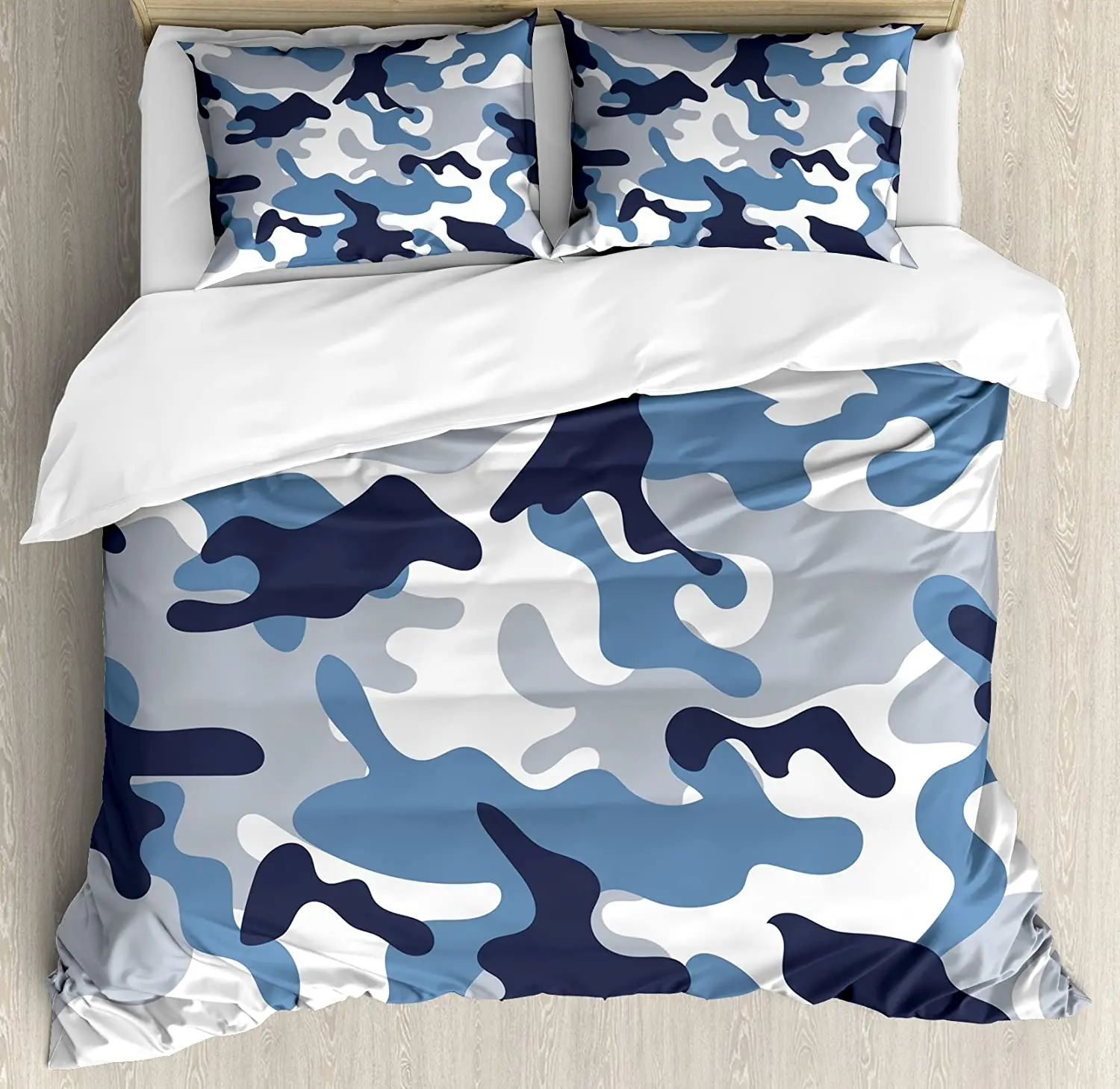 Camouflage Duvet Cover Set Illustration with Abstract Soft Colors Pattern Camouflage Design 3 Piece Bedding Set