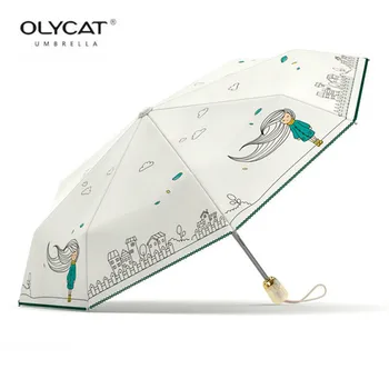 

OLYCAT Fully Automatic Triple-folding Printed with Long Hair Girl Fashion Patterns Wind and Uv Protection Women's Umbrella