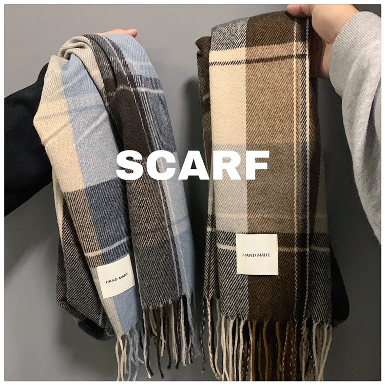 black scarf mens New Scarf Men Winter Strip Plaid Wool Scarf Luxury Classical Warm Long Soft Cashmere Winter Scarves for Men Winter Accessories mens infinity scarf