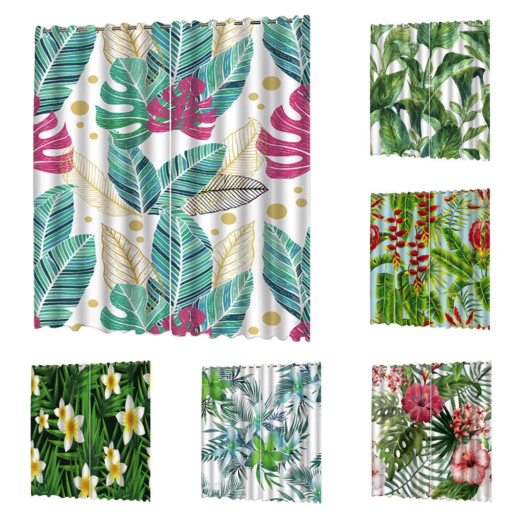 

2Pc Nordic Plant Series Printing Curtains Living Room Bedroom Blackout Curtains bedroom opensky Plants shopping