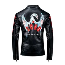 DUYOU Moto& Biker стильные мужские Куртки из искусственной кожи с отложным воротником, мужские облегающие уличные куртки с вышивкой в виде орла