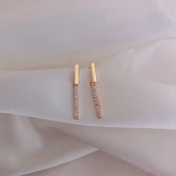 

Newest Trendy Shiny Rhinestone Earrings Simple Delicate Gold Color Metal Strip Party Earrings For Female Fashion Jewelry Gift