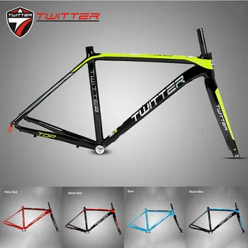 

TWITTER 700C Road Bike Frame 46/48/50/51cm Aluminum Alloy Frameset Straight Tube Carbon Fiber Rigid Cycle Fork 130mm Ultralight